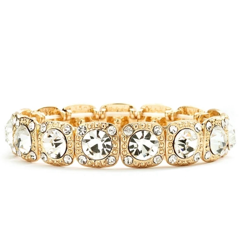 Alilang Golden Tone Topaz Crystal Rhinestone Royal
Square Shaped Bangle Bracelet